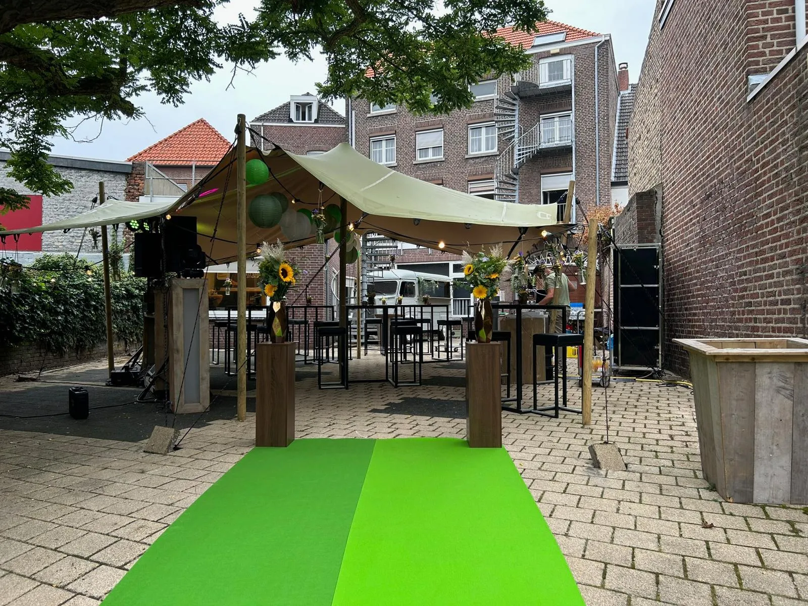 Stretchtent - zandkleur - 6,5m x 6,5m