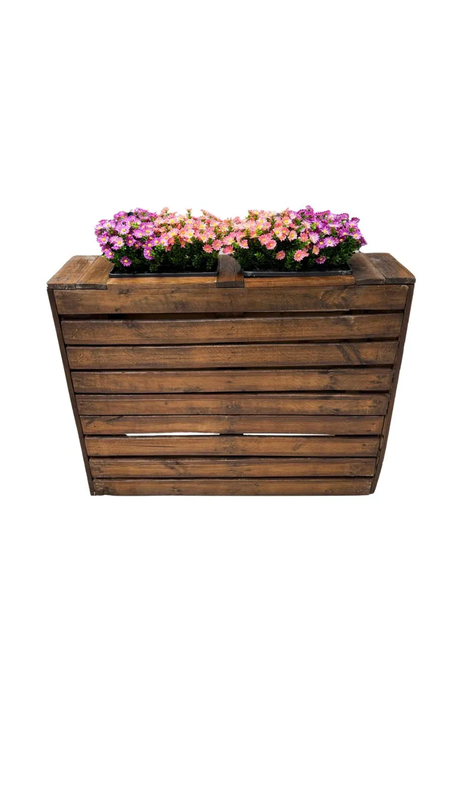 Bloembak - diepbruin hout - met sierplanten
